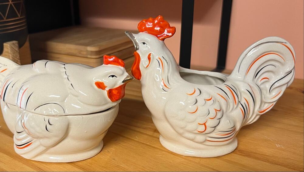 Vintage Japanese Ceramic Roster and Hen Cream and Sugar set